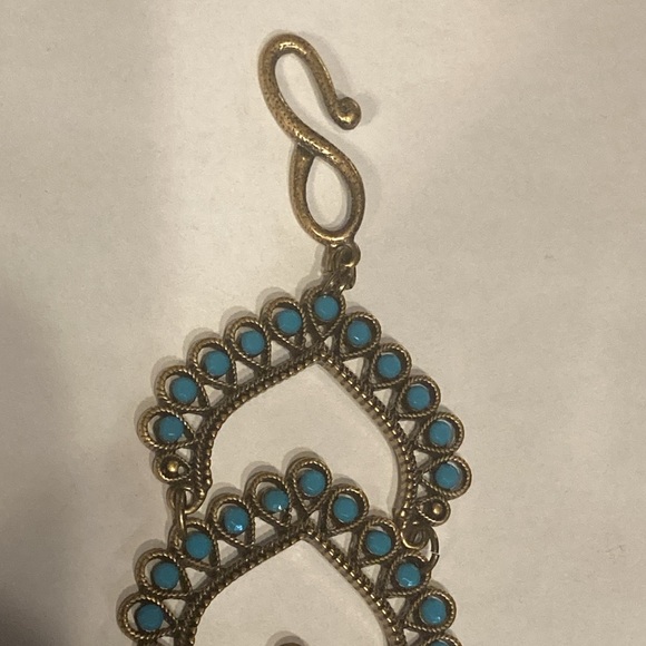 NWOT - Turkish Style Brassy Filigree Heart Design Turquoise & Crystal Bracelet - Picture 4 of 14